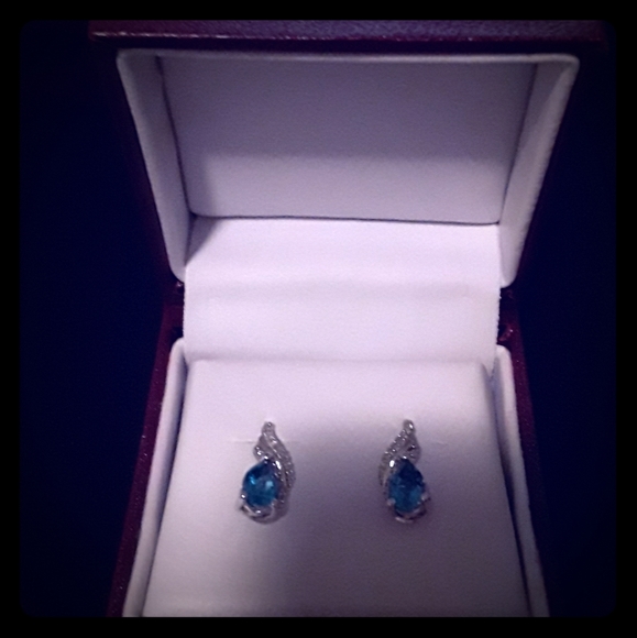 Helzberg Diamonds Jewelry - Blue Topaz & 1/10 CT. TW. Diamond Earrings